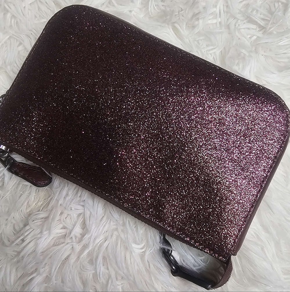 Coach Nolita Wristlet 15" inch Burgundy Glitter/Silver 2015 EUC - Picture 2 of 16